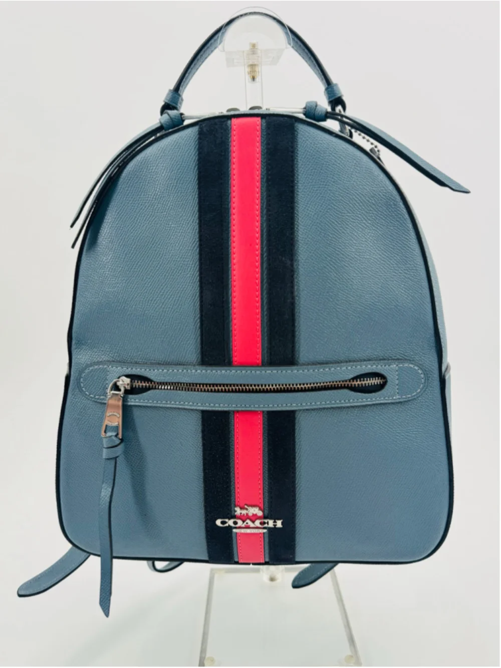 Coach CB872 Jordyn Backpack Crossgrain Leather Varsity Stripe Indigo